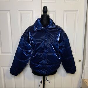 Wild Fable Shiny Navy Puffer Jacket